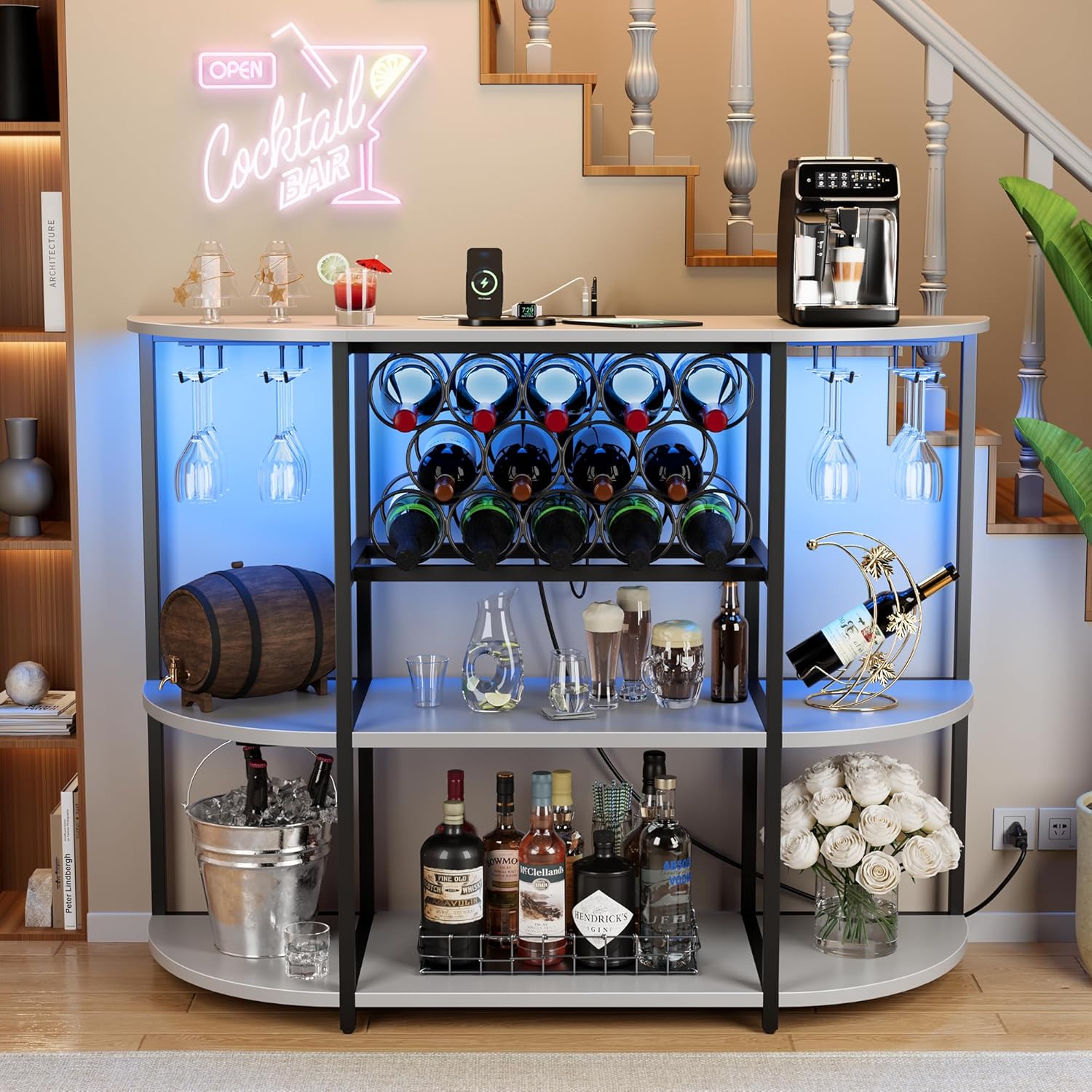 Home Bar Setup - Wine Bar Cabinet with LED Lights