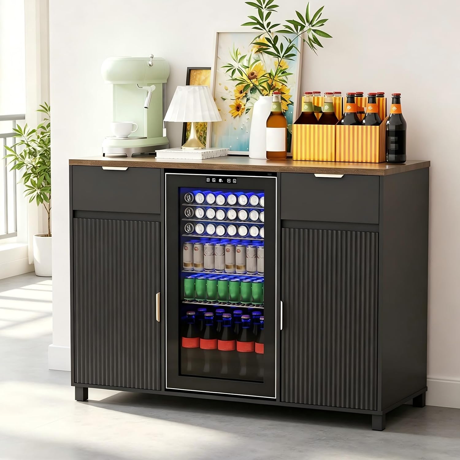 Home Bar And Fridge - Coffee Bar Cabinet with Mini Fridge,