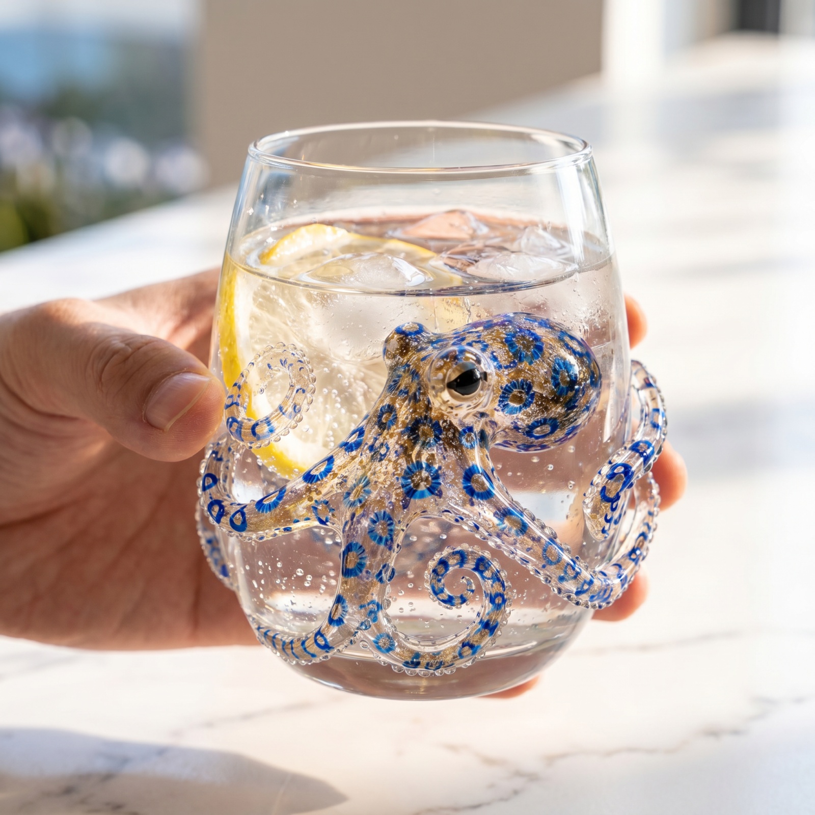 Home Bar Setup - Artisanal Blue Ringed Octopus Glassware, Novelty