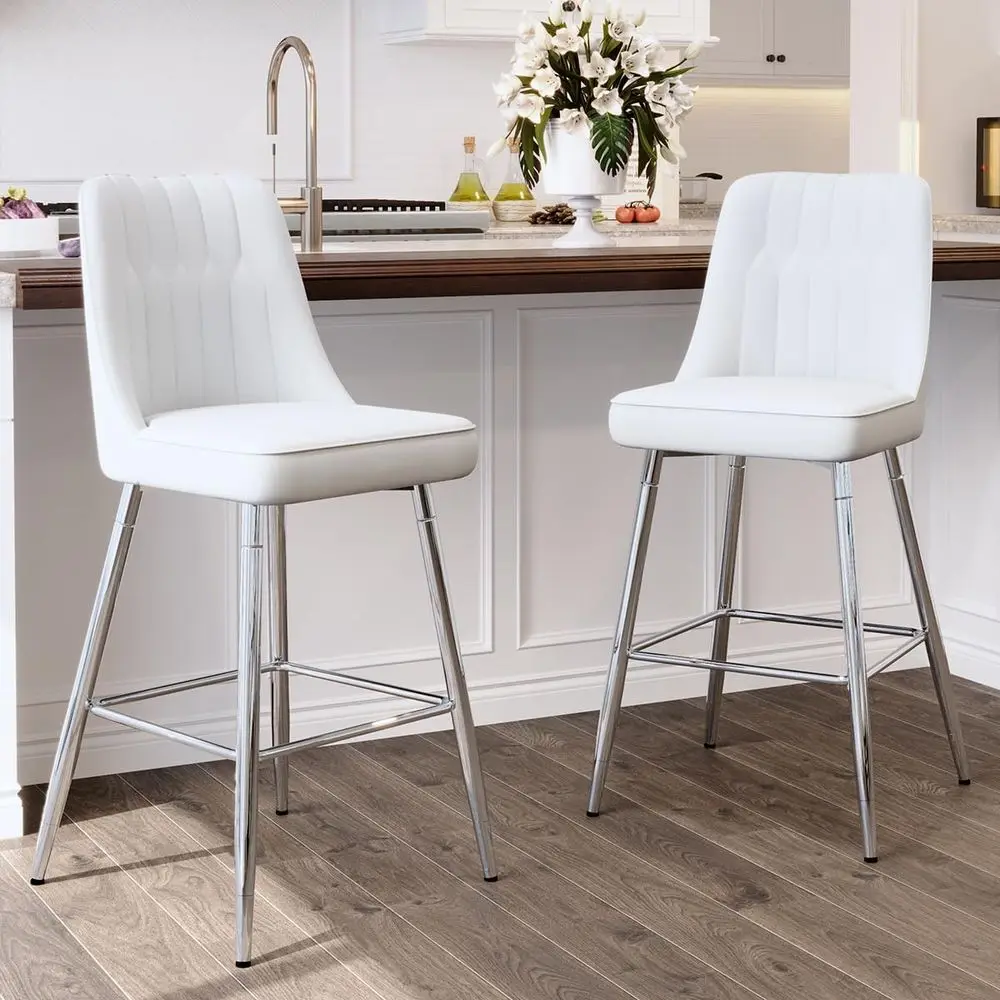 Home Bar And Counter - Set of 2 White Upholstered 27