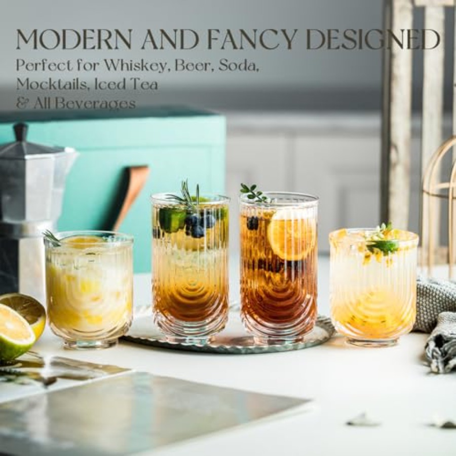 Art Deco Cocktail Glasses, Rib - Highball Glass Set 리뷰 및 가격