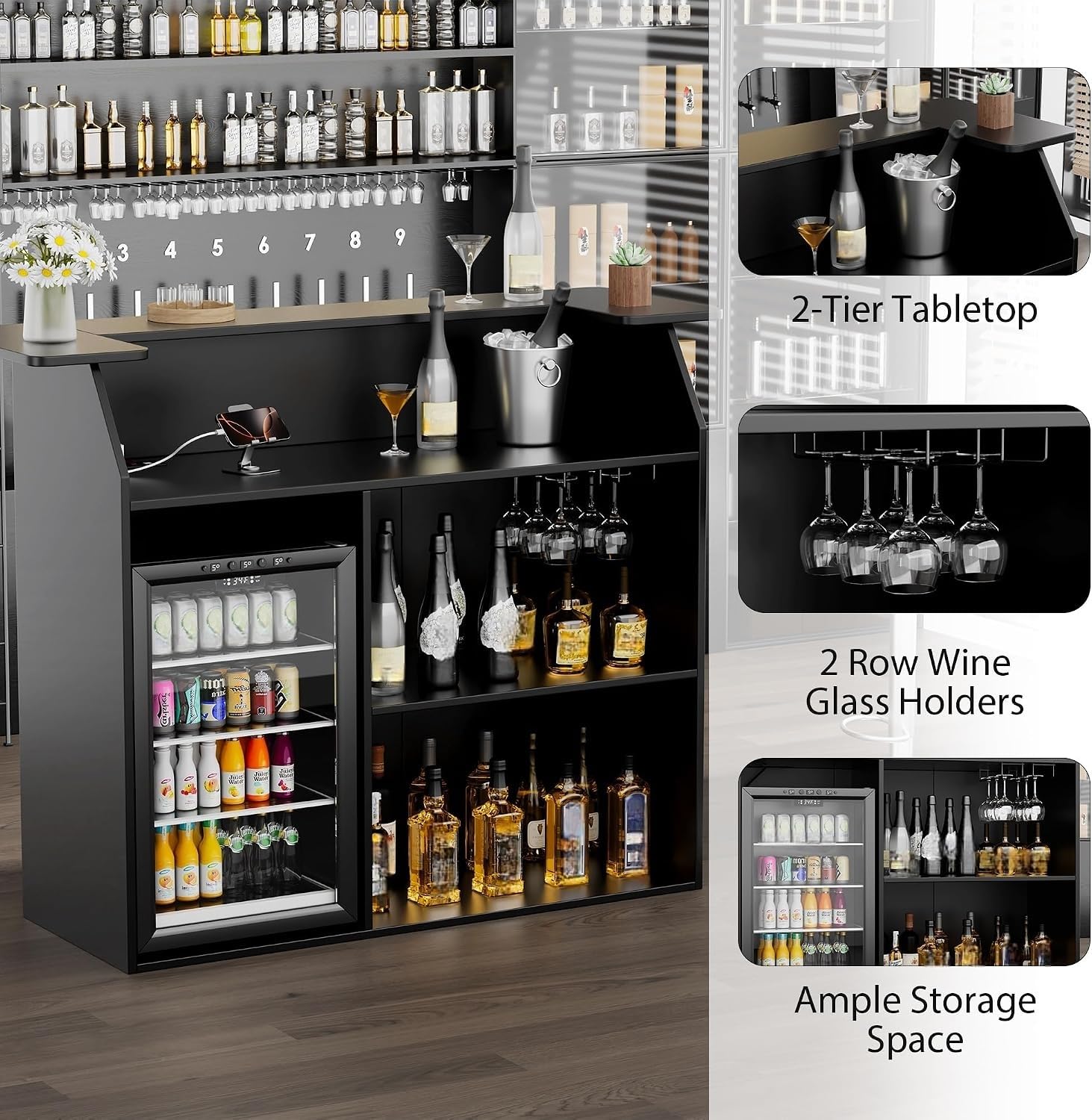 Home Bar Unit with Wine Glass  - Home Bar And Fridge 리뷰 및 가격