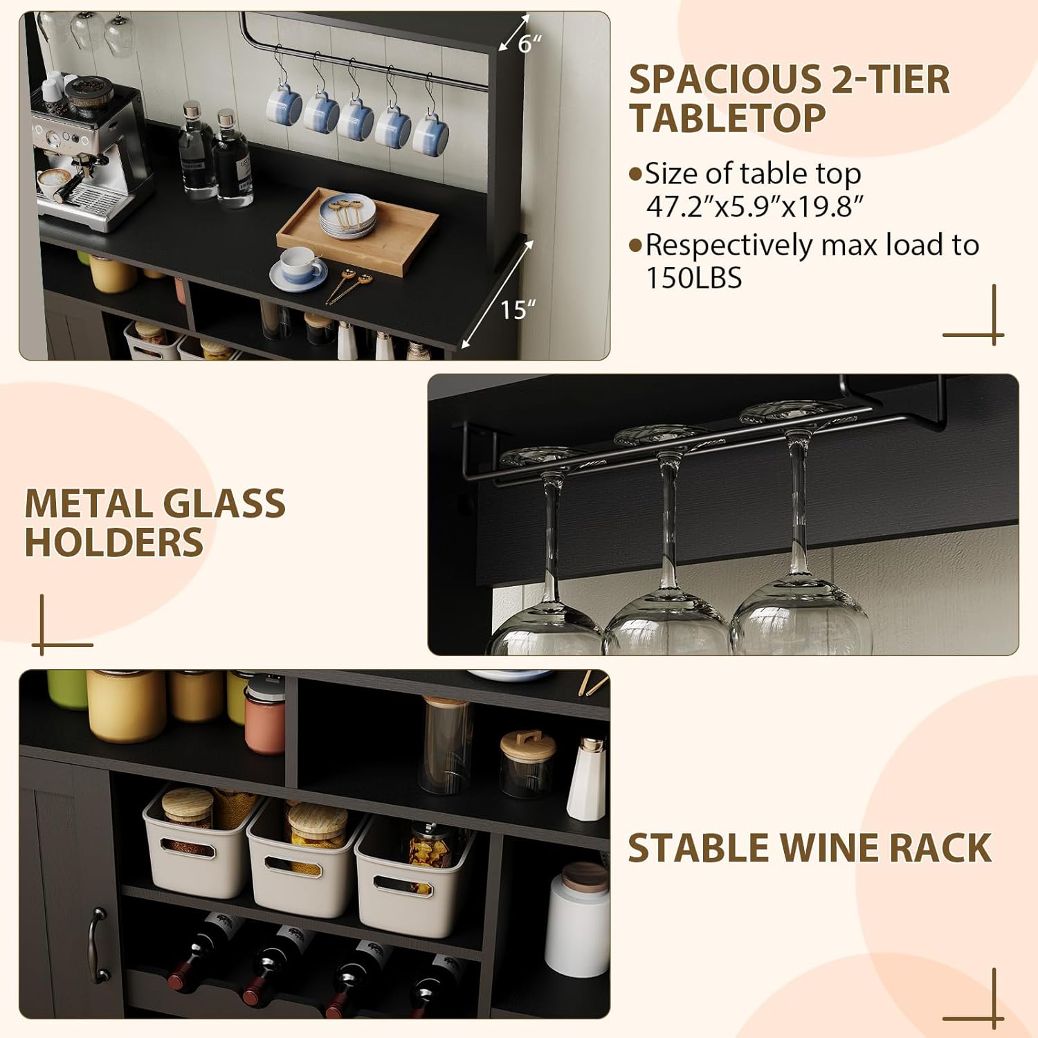 47 in Farmhouse Coffee Bar Cab - Home Bar Setup 리뷰 및 가격