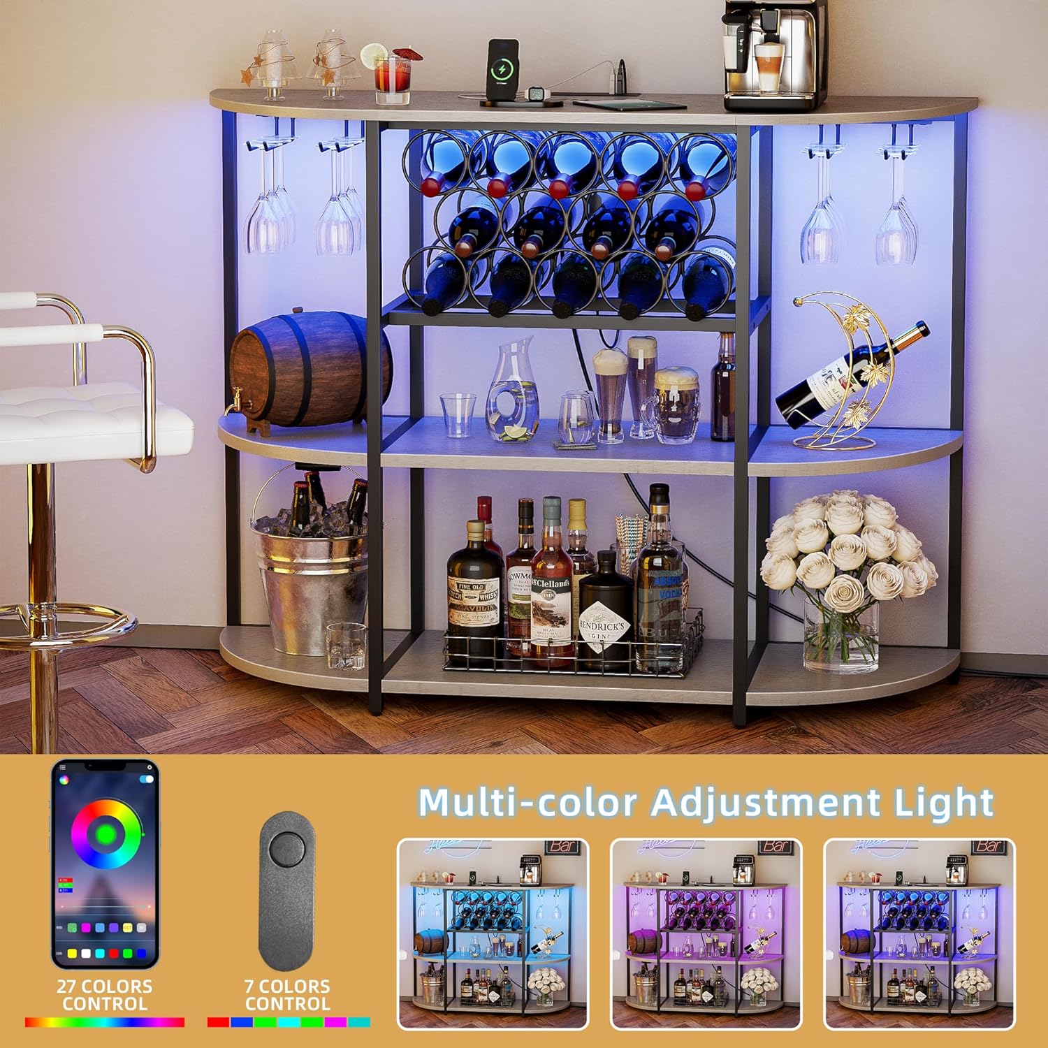 Wine Bar Cabinet with LED Ligh - Home Bar Setup 리뷰 및 가격