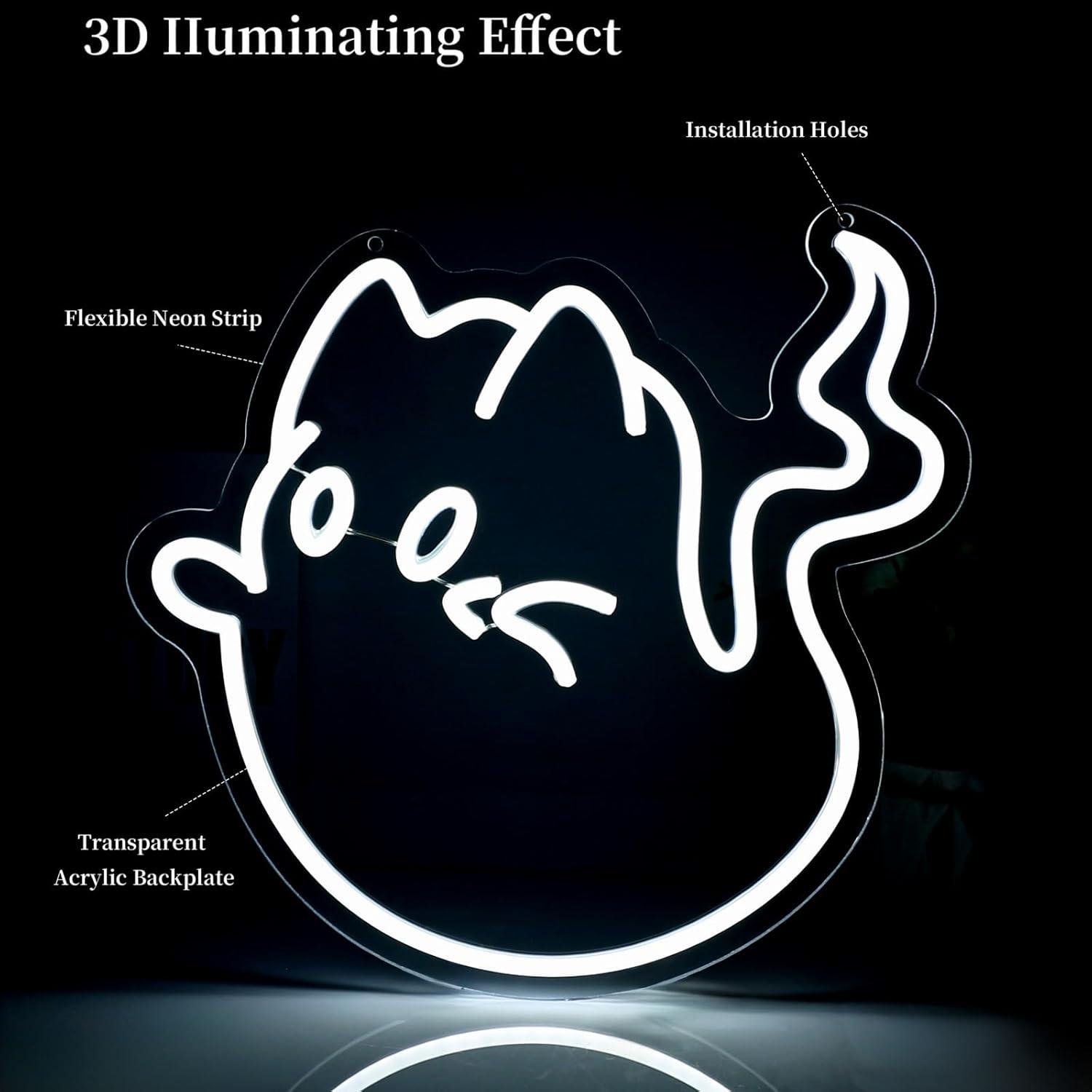 Cat Ghost Neon Sign USB Powere - Home Bar Signs 리뷰 및 가격