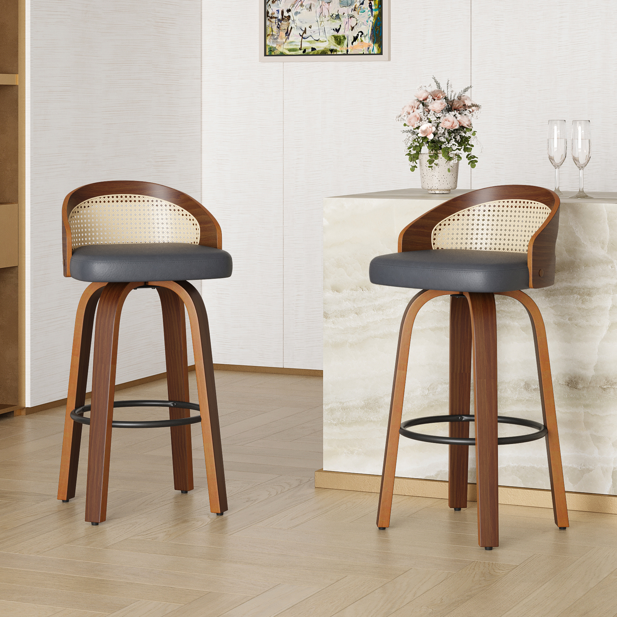Set of 2 Swivel Bar Stools, Mo - Home Bar Lounge 리뷰 및 가격