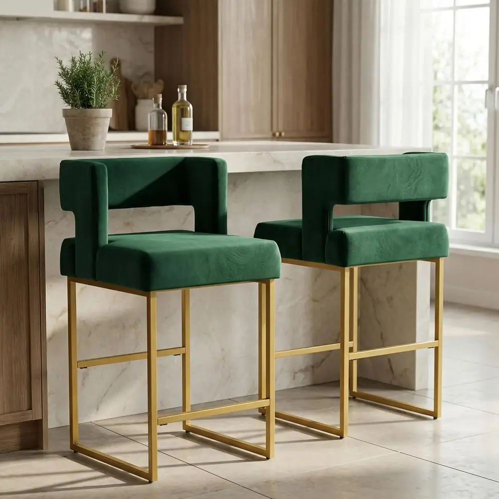 Set of 2 Green Velvet Bar Stoo - Home Bar And Counter 리뷰 및 가격